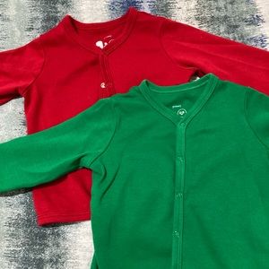 Two cardigans, red and green, EUC